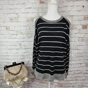 NWT Ann Taylor Loft Sz S Black White Striped Cold Shoulder Long Sleeve Knit Top